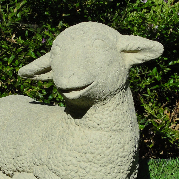 vintage large laying lamb cast stone sculpture